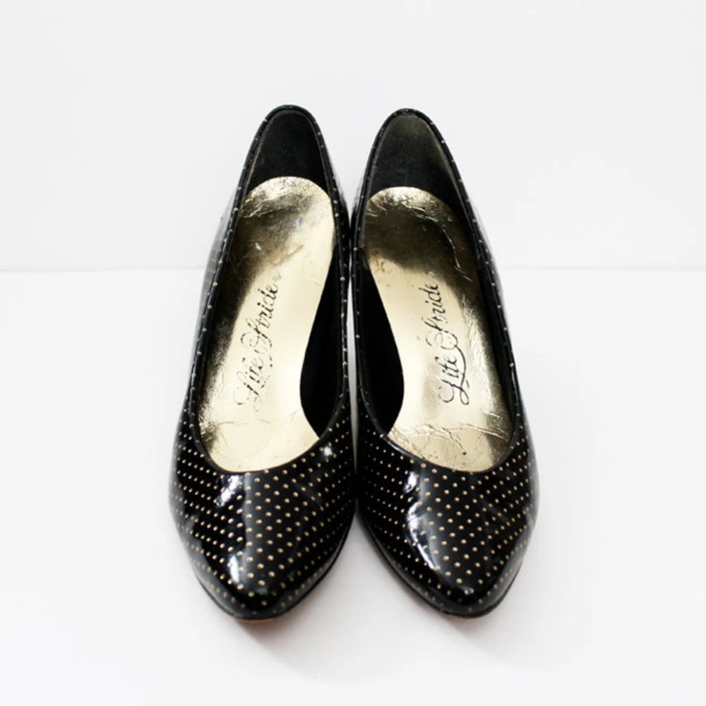 1980s Black & Gold Dotted Heels | 80s | Heel | Shoe | Shoes | Footwear | Vintage